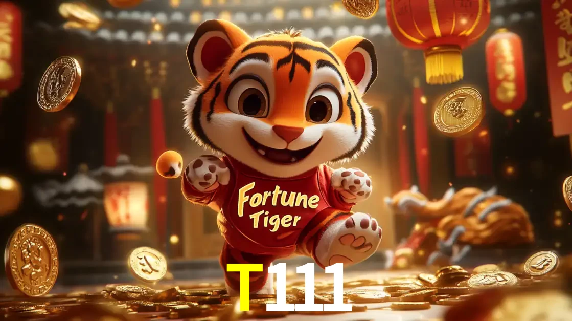 O alegre personagem do Fortune Tiger correndo sobre um caminho de moedas de ouro, simbolizando os grandes prêmios e a diversão do popular jogo de slot do T111.
